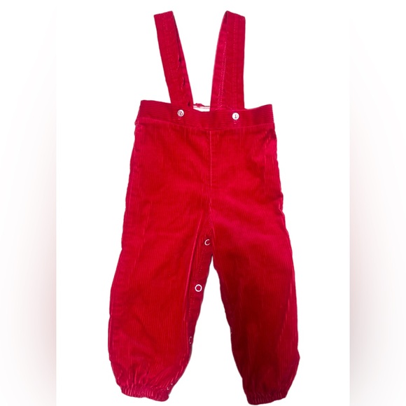 Vintage Red Corduroy Suspender Pants 1980s Fits Large Made in Canada - Picture 1 of 6